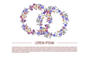 Decorative plants and flowers wreath collection. Vector Hand drawn.