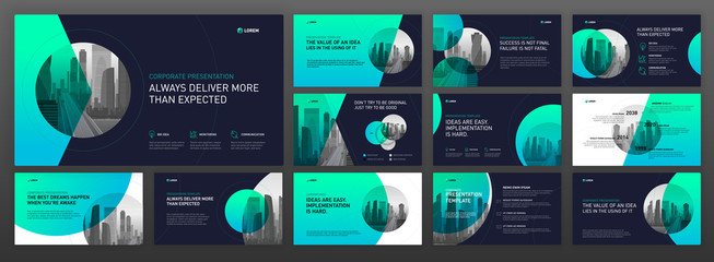 Business powerpoint presentation templates set. Use for modern keynote presentation background, brochure design, website slider, landing page, annual report, company profile, facebook banner.