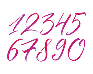 Colorful hand written calligraphy numbers. Vector numerals 1-10 with gradient on white background