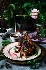 Obraz na płótnie Canvas Chicken with blackberry sauce..style rustic