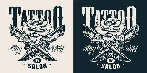 Vintage tattoo studio monochrome print