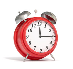 Red alarm clock, white background. 3d rendering