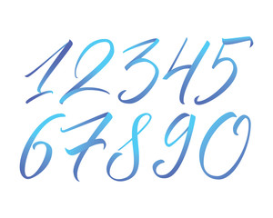 Colorful hand written calligraphy numbers. Vector numerals 1-10 with gradient on white background