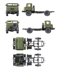 Set of 3d-renders of military truck