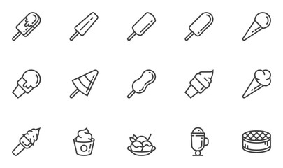 Ice cream vector line icons set. Sundae, popsicle. Editable Stroke. 48x48 Pixel Perfect.