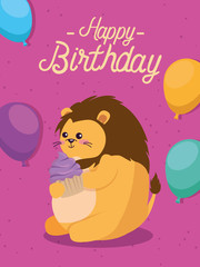 lion cute animalwith muffin and balloons
