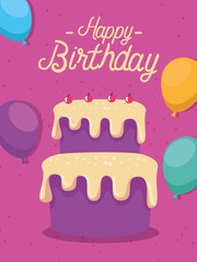 sweet cake with cherrys and balloons decoration