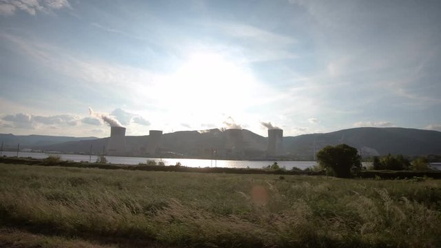 Cruas nuclear plant lateral traveling from the road 4K - France