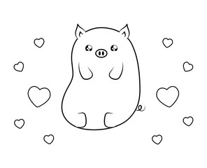cute piggy baby with hearts kawaii style