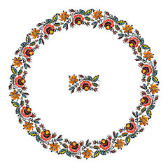 Vector illustration. round ornament of embroidered good like handmade cross-stitch ethnic Ukraine pattern.