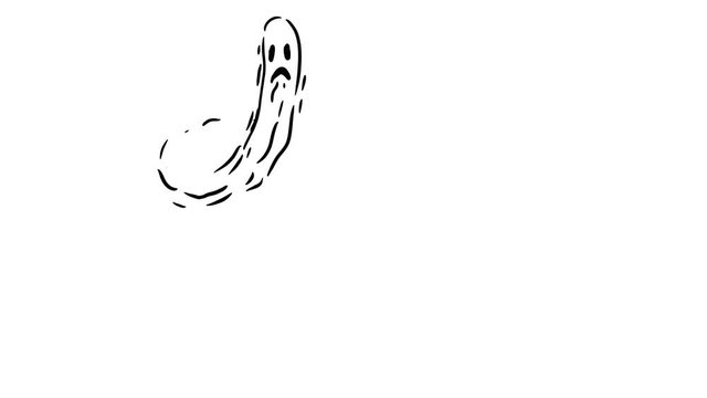 Flying ghost. Hand drawn cartoon 2d animation.