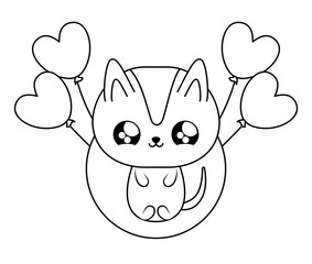 cute cat baby with balloons helium kawaii style