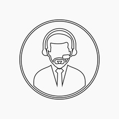 Call centre operator icon with headphone symbol. Line style vector EPS.