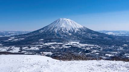 Winter Yotei Niseko Snow Mountain with clear sky 