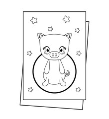 cute piggy animal in card kawaii style