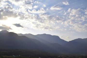 Marayoor, Kerala, India - April 13, 2019: Sunset In Mountains.