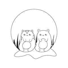cute cat with bear baby animals kawaii style