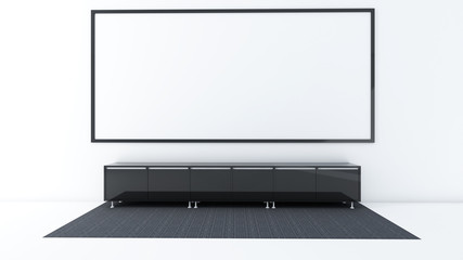 3d render of interior living room mock up, Copy space area, Carpet and low cabinet