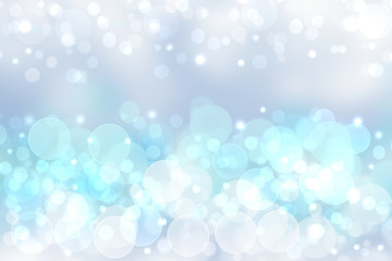 Abstract blurred festive delicate winter christmas or Happy New Year background with shiny blue and white bokeh lighted stars. Space for your design. Card concept.