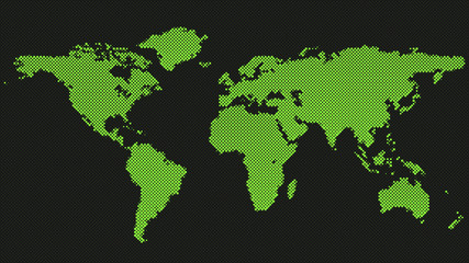 Halftone world map background - vector graphic design with dots