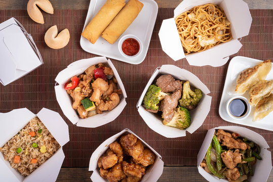 delivery image, american chinese food in boxes