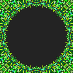 Circular floral frame ornament - vector background design with blank black space in the middle