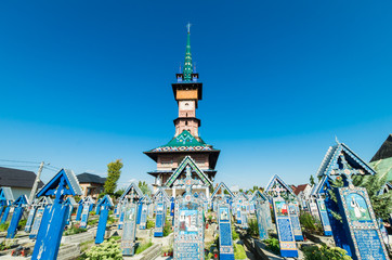 Obraz premium Sapanta, Maramures, Romania - August 17 2019: View of merry cemetery in Sapanta