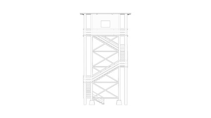 3d rendering of a watch tower isolated in white background