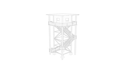 3d rendering of a watch tower isolated in white background