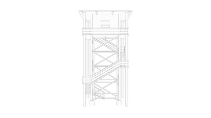 3d rendering of a watch tower isolated in white background