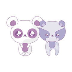 panda bear with raccoon baby animals kawaii style