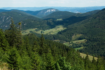 Mountain panorama from the cogwheel railway on the Schneeberg in Lower Austria, Europe