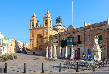 Fototapeta premium Marsaxlokk. The building of the church of St. Peter on a sunny morning.