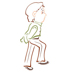 young man in green dress coat takes a step