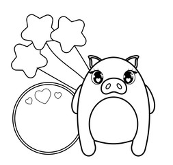 cute piggy animal with balloons helium kawaii style