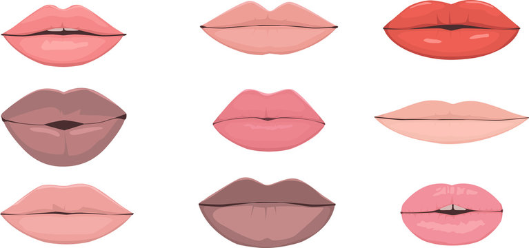 Set of realistic racially diverse vector illustrations of human lips, male and female, EPS 8, no transparencies 