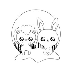 cute lion with bunny baby animals kawaii style