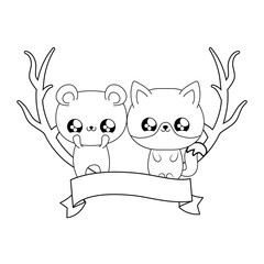 cute bear with fox baby animals kawaii style