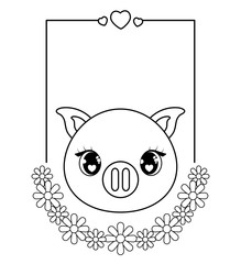 head of cute piggy animal kawaii style