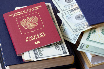 passport of Russian citizen and dollars in the passport against