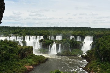 Fototapeta na wymiar Iguazu Falls or Iguaçu Falls are waterfalls of the Iguazu River on the border of the Argentine and Brazil. Together, they make up the largest waterfall system in the world.