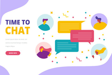 People use smartphone for chatting in social media.  Communication, conversation, dialog. Messenger. Online chat. Flat vector illustration design.