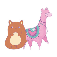cute alpaca with bear animals kawaii style