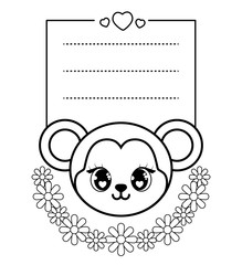 cute head of bear in card kawaii style