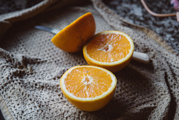 oranges on wooden table