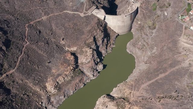 Aerial view of the Presa de Soria (South-North Direction Backward ) located in the municipality of Mogan, south of the Canary Island of Gran Canaria (Spain, Europe).