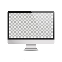 Realistic computer monitor. Blank wallpaper screen isolated on transparent background. Mock up template for your design.