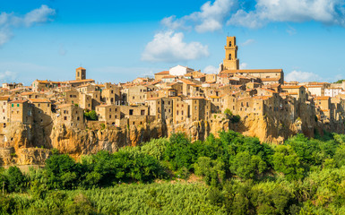 Fototapeta na wymiar Panoramic sight of Pitigliano in a sunny summer afternoon. Province of Grosseto, Tuscany, Italy. 
