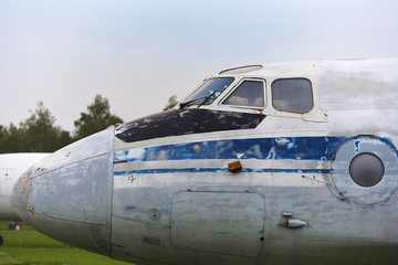Fototapeta na wymiar Cabin of an old military aircraft close-up.