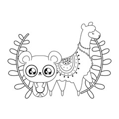panda bear with alpaca baby animals kawaii style